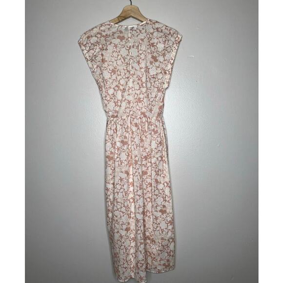 & Other Stories Printed Floral Cap Sleeve Wrap Midi Dress Pink/White Size US 2 - Picture 10 of 10